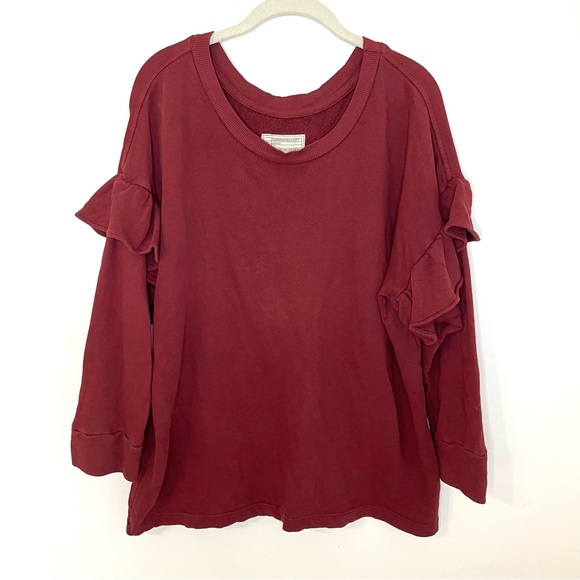 Current/Elliott Tops - NWT Current/Elliot Ruffle Sweatshirt Cabernet Size 3 Large Cotton Feminine